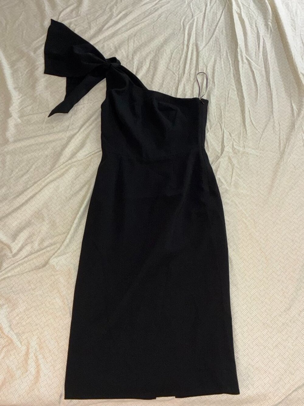 Dress the Population Tiffany Black One Shoulder Bow Midi Dress M